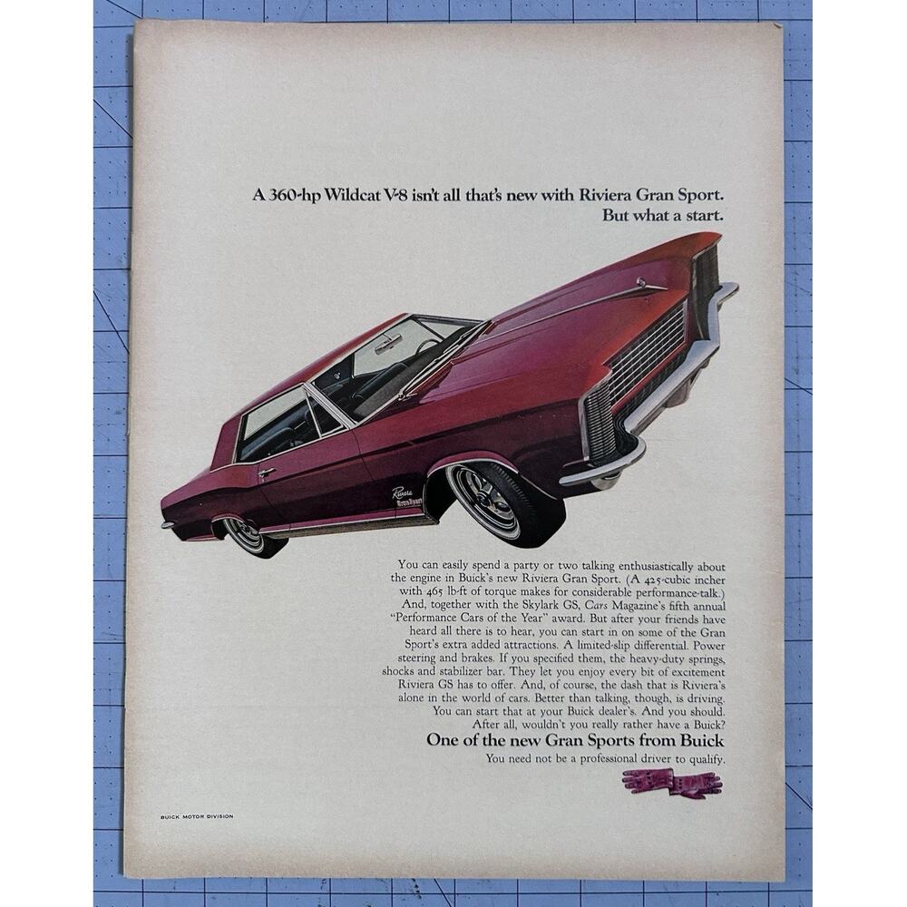 Vintage 1965 Buick Riviera Gran Sport Print Ad